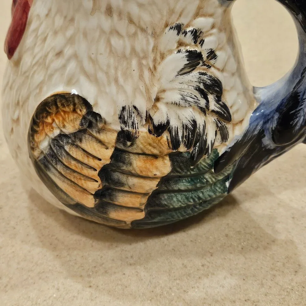 RARE VINTAGE ITALY HANDPAINTED HANDMADE CHICKEN CERAMIC JUG PITCHER VASE